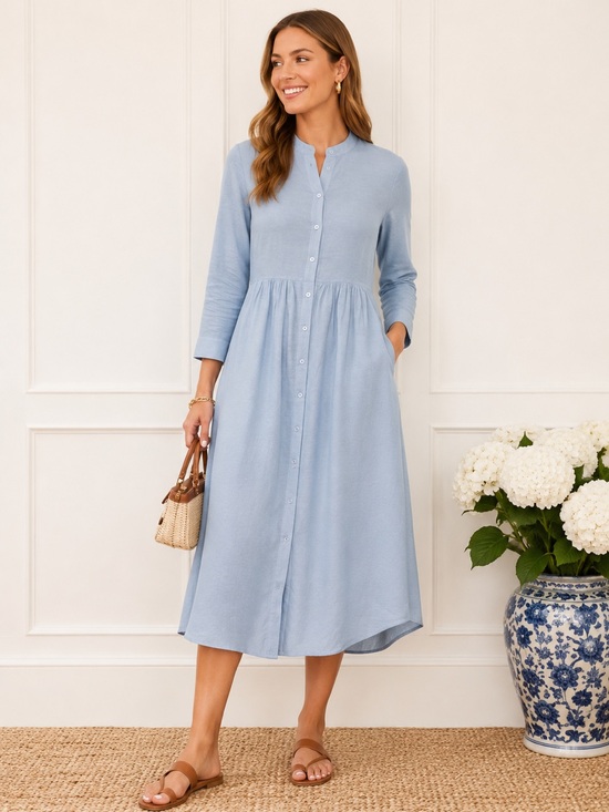 Tuckernuck Dresses & Skirts - Tuckernuck Blue Linen Blend Button Front Maxi Dress XS/ Small